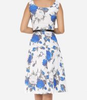 photo Floral Printed Exquisite Round Neck Skater Dress by FashionMia, color Blue - Image 4