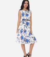photo Floral Printed Exquisite Round Neck Skater Dress by FashionMia, color Blue - Image 5