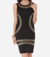 photo Printed Designed Round Neck Bodycon Dress by FashionMia, color Black - Image 2