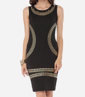 photo Printed Designed Round Neck Bodycon Dress by FashionMia, color Black - Image 1