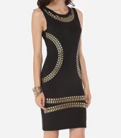 photo Printed Designed Round Neck Bodycon Dress by FashionMia, color Black - Image 3