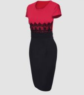 photo Color Block Lace Patchwork Round Neck Bodycon Dress by FashionMia - Image 4