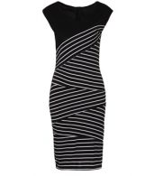 photo Charming V Neck Striped Bodycon Dress by FashionMia, color White Black - Image 1