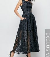 photo Plaid Plain Slash Neck Maxi Dress by FashionMia, color Black - Image 4