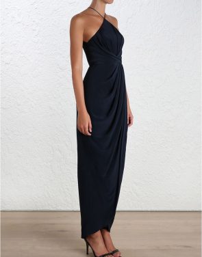 photo Silk Tuck Long Dress by Zimmermann, French Navy color - Image 3