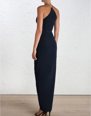 photo Silk Tuck Long Dress by Zimmermann, French Navy color - Image 4