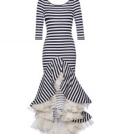 photo Striped Jersey Dress with Ruffles by Natasha Zinko R6108-03W15, Black White Stripe color - Image 1