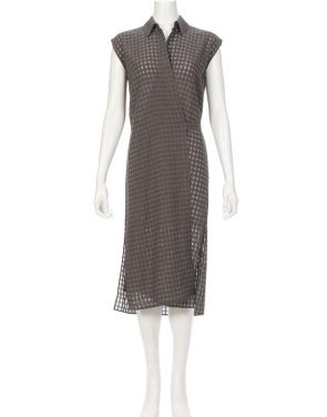 photo Checkered Sleeveless Wrap Tie Dress by T By Alexander Wang 403404F16, Heather Grey color - Image 2