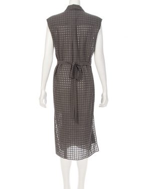 photo Checkered Sleeveless Wrap Tie Dress by T By Alexander Wang 403404F16, Heather Grey color - Image 3