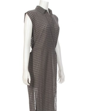 photo Checkered Sleeveless Wrap Tie Dress by T By Alexander Wang 403404F16, Heather Grey color - Image 4