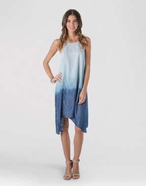 photo Chambray Dip Dye Sharkbite Hem Dress by S&P by Standards and Practices, color Light Blue Dip Dye - Image 1