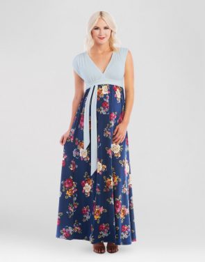photo Maternity Floral Print Maxi Dress by Expected by Lilac, color Navy Blue - Image 1