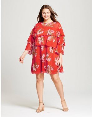 photo Plus Size Layered Ruffle Mini Dress by Who What Wear, color Red Floral - Image 1