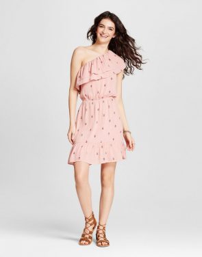 photo One Shoulder Ruffle Dress by Mossimo Supply Co., color Blush Print - Image 1