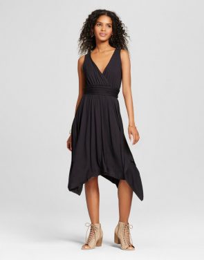 photo V-Neck Dress with Asymmetrical Hem by Vanity Room, color Black - Image 1