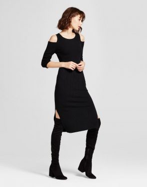 photo Cold Shoulder Ribbed Sweater Dress by Mossimo, color Black - Image 1