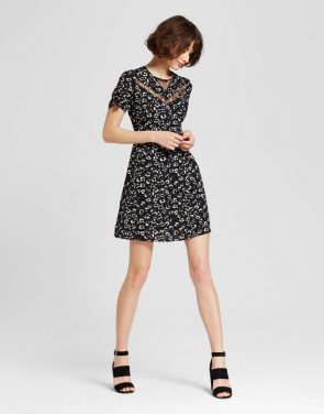 photo Printed Dress with Lace Trim by Eclair, color Black/White - Image 1
