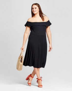 photo Plus Size Rib Bardot Dress by Who What Wear, color Black - Image 1