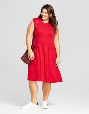 photo Plus Size Fit and Flare Sweater Dress by A New Day, color Red - Image 1