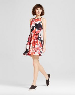 photo Printed Halter Fit & Flare Dress by Necessary Objects, color Multi - Image 1