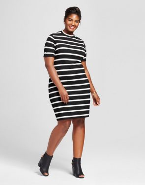 photo Plus Size Ribbed T-Shirt Dress by Ava & Viv, color Black Stripe - Image 1