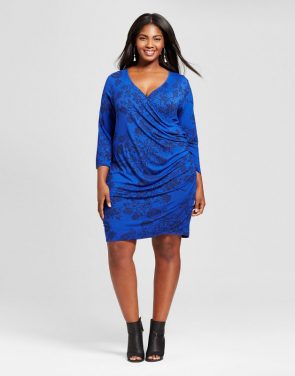 photo Plus Size Knit Wrap Dress by Ava & Viv, color Blue - Image 1