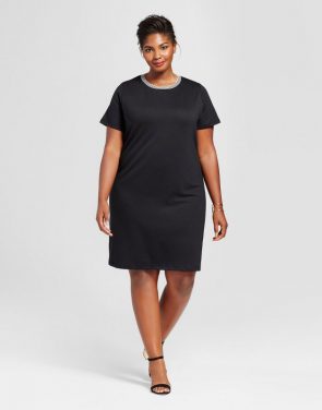 photo Plus Size T-Shirt Dress with Sport Trim by Ava & Viv, color Black - Image 1