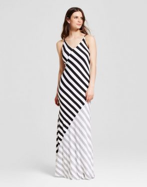 photo Colorblock Stripe Maxi Dress by Alison Andrews, color Black White - Image 1