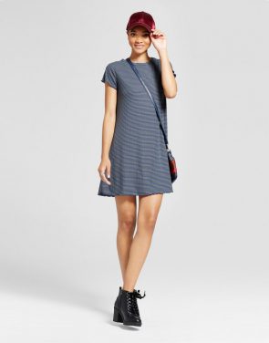 photo Striped Ruffle T-Shirt Dress by Mossimo Supply Co., color Navy/Olive - Image 1