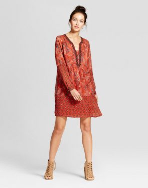photo Embroidered Border Print Dress by Knox Rose, color Orange - Image 1