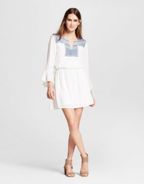 photo Embroidered Ruffle Sleeve Dress by Eclair, color White - Image 1
