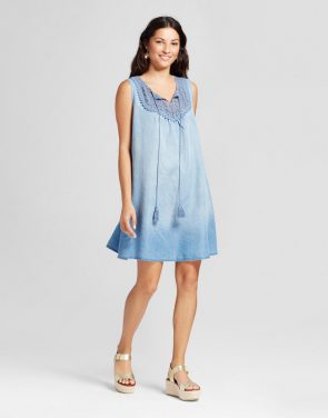 photo Stripe Printed Off the Shoulder Dress with Pom Poms by Spenser Jeremy, color Blue White - Image 1
