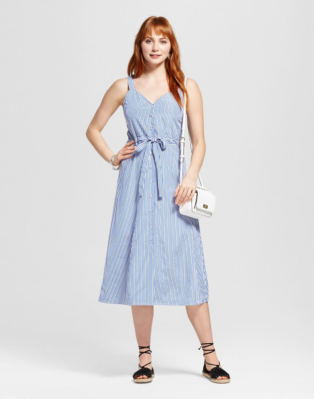 photo Sleeveless Pinstripe Dress - J by J.O.A., color White Blue Stripe - Image 1