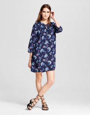 photo Printed Long Sleeve Shift Dress by Layered with Love, color Navy - Image 1