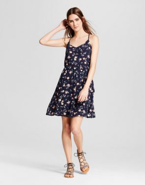 photo Printed A-Line Dress by Layered with Love, color Navy Floral - Image 1