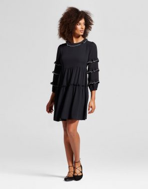 photo Ruffle Dress With Contrast Trim by Who What Wear, color Black - Image 1