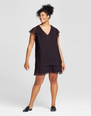 photo Plus Size Ruffle Dress by Who What Wear, color Black Polka Dot - Image 1