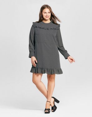 photo Plus Size Printed Mini Dress by Who What Wear, color Black Polka Dot - Image 1