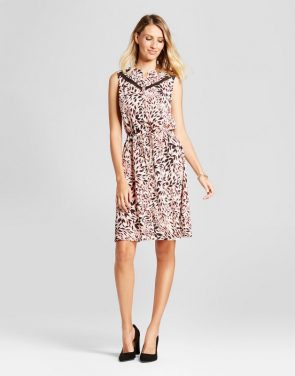 photo Leaf Printed Tie Waist Dress with Lace Inset by Isani for Target, color Black/Coral/Cream - Image 1