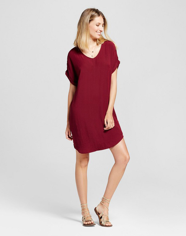 photo V-Neck Roll Sleeve Shift Dress by Zac & Rachel, color Wine Red - Image 1
