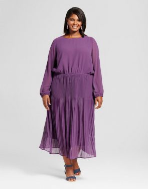 photo Plus Size Pleated Cold Shoulder Dress by Ava & Viv, color Purple - Image 1