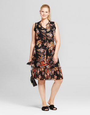 photo Plus Size Floral Pleated Trim Midi Dress by A New Day, color Multi - Image 1