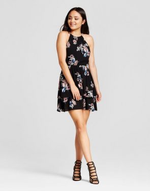 photo Floral Halter Neck Dress by Necessary Objects, color Black Floral - Image 1