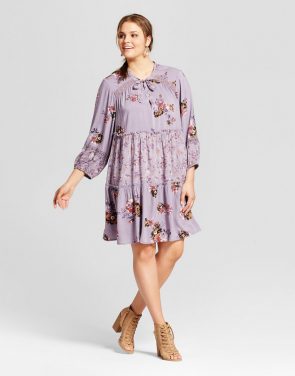 photo Plus Size Tie Front Dress Floral Print Mix by Xhilaration, color Purple - Image 1
