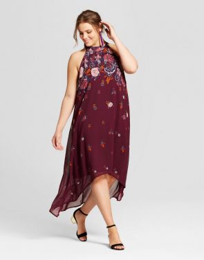 photo Plus Size Printed Floral Sleeveless Dress by Xhilaration, color Purple - Image 1