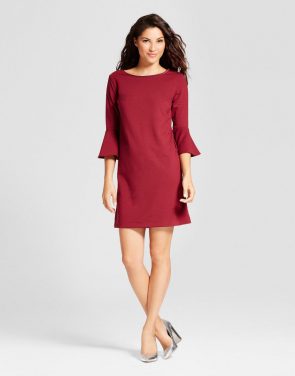 photo Ponte Ruffle Sleeve Dress by A New Day, color Burgundy - Image 1