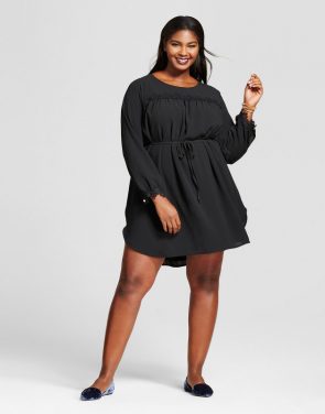 photo Plus Size Long Sleeve Lace Detail Crepe Dress by A New Day, color Black - Image 1