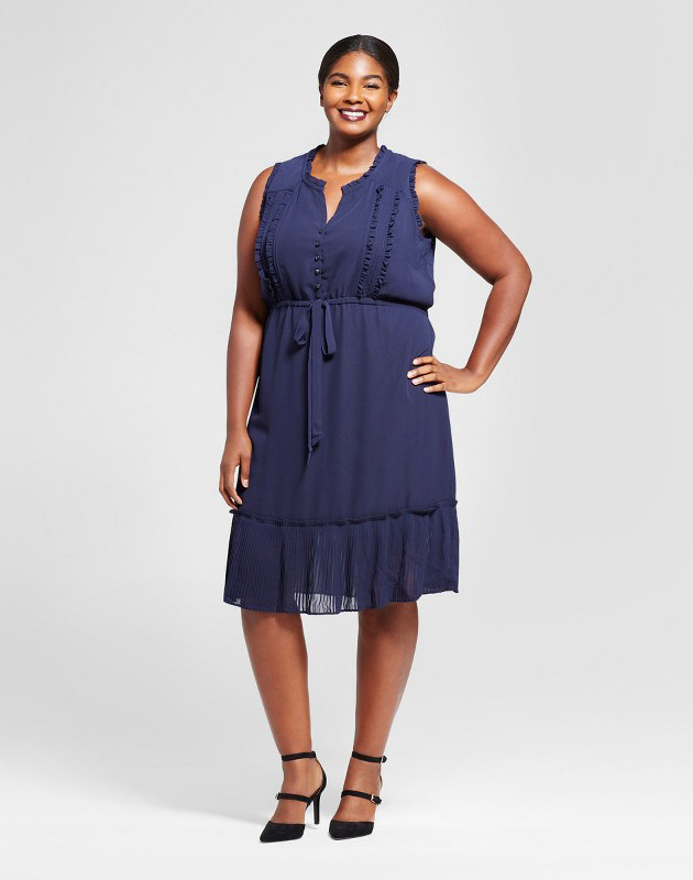 photo Plus Size Pleated Trim Midi Dress by A New Day, color Navy - Image 1