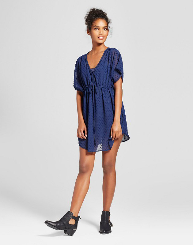 photo Mesh Dot Caftan Dress by Layered with Love, color Blue - Image 1