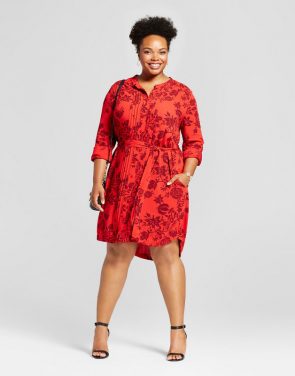 photo Plus Size Floral Printed Shirtdress by Ava & Viv, color Red - Image 1